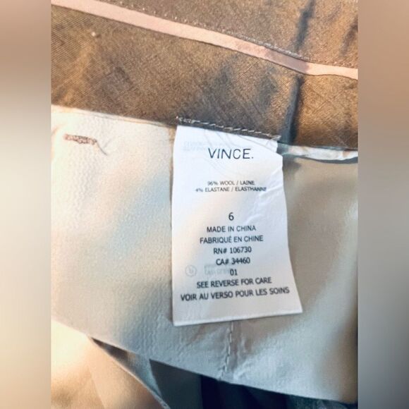 Vince. Wool Blend Trousers Tan Flat Front 6 - Picture 7 of 8